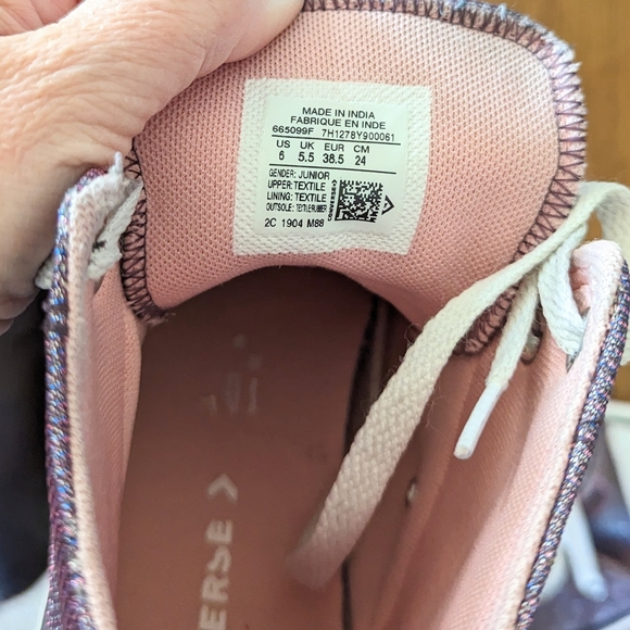 Juniors Converse All Star Purple Pink Metallic High Top Sneakers - Picture 7 of 7